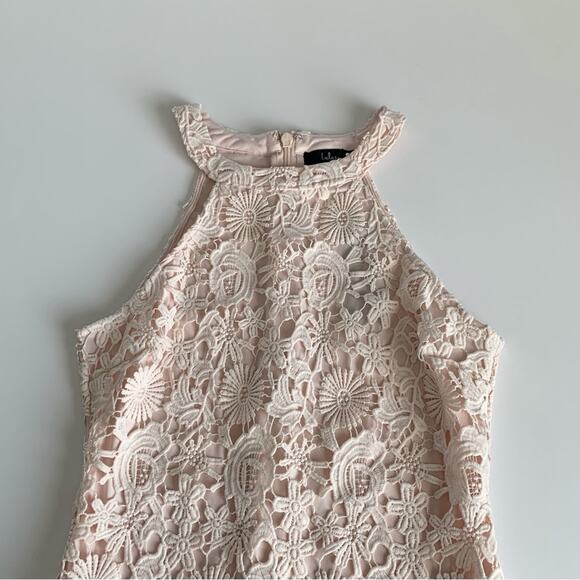 Lulus Love Poem Blush Pink Crochet Floral Lace Formal Halter Mini Dress Medium - Picture 3 of 13